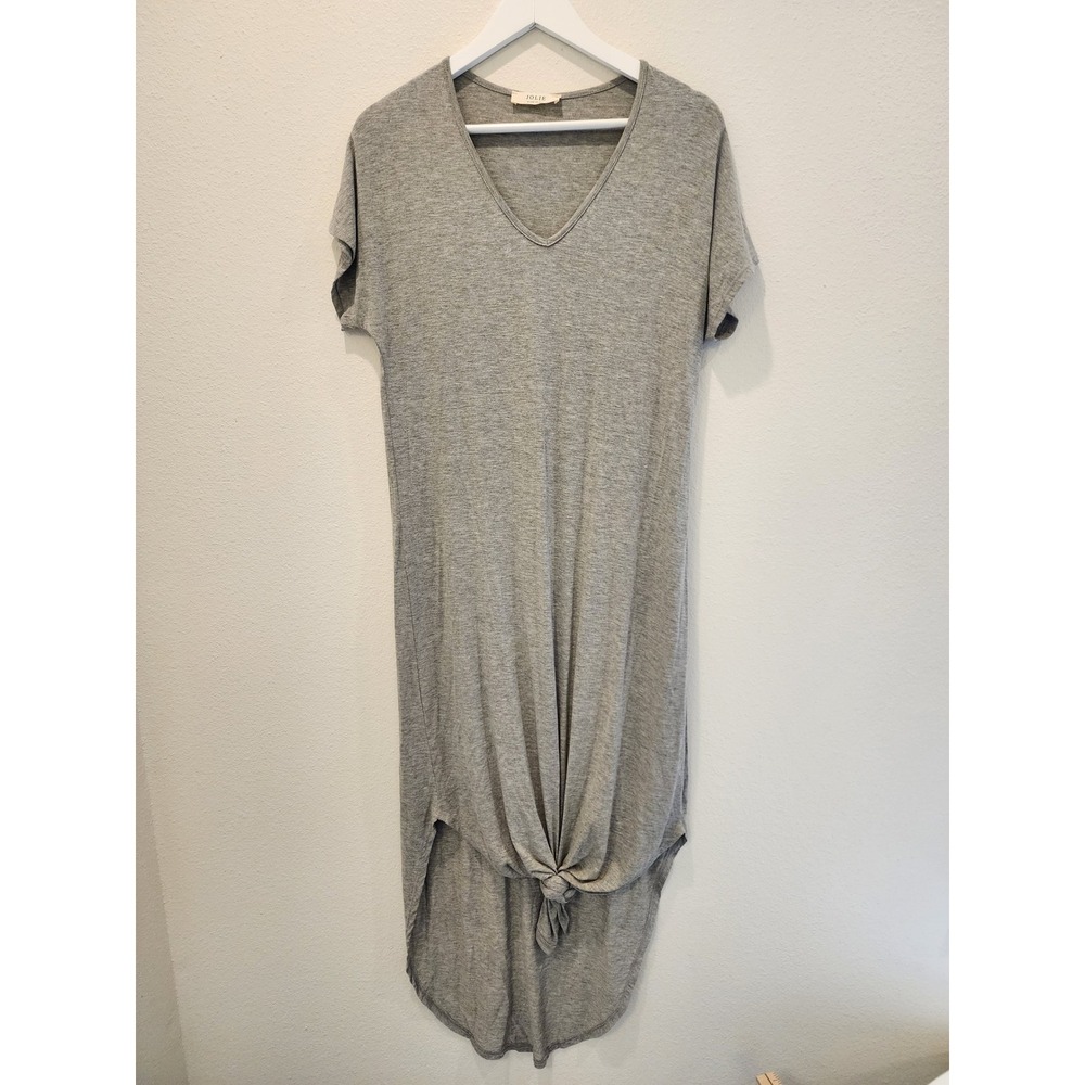 Jolie Gray V-Neck Jersey Knit T-Shirt Maxi Dress Short Sleeve S Oversize